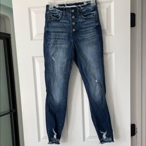 Kancan High Rise Distressed Button Down Denim Jeans 3